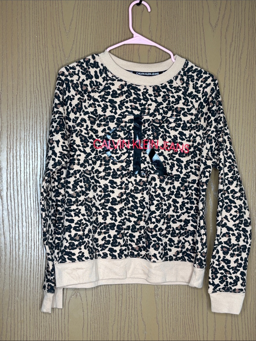 Calvin Klein Jeans Leopard Print Crewneck - Beige, Black & Pink Logo